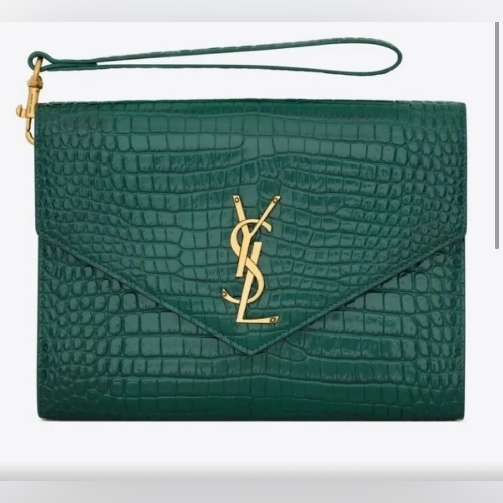 Saint Laurent Cassandre Envelope Pouch Bag In Croc-Embossed Leather , New